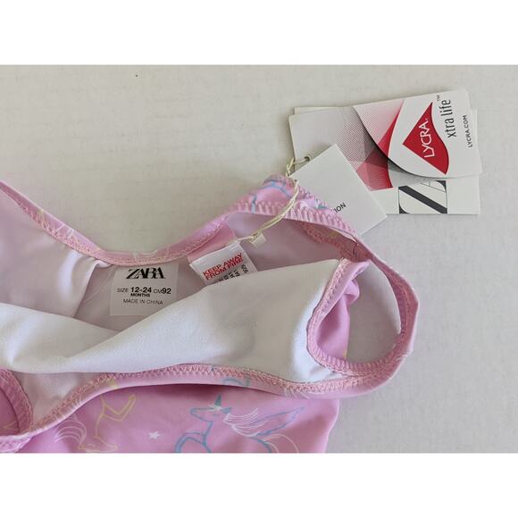 NWT Zara Girls Sz 12/24m Unicorn Foil Swimsuit One Piece Pink Pastel - Picture 4 of 4